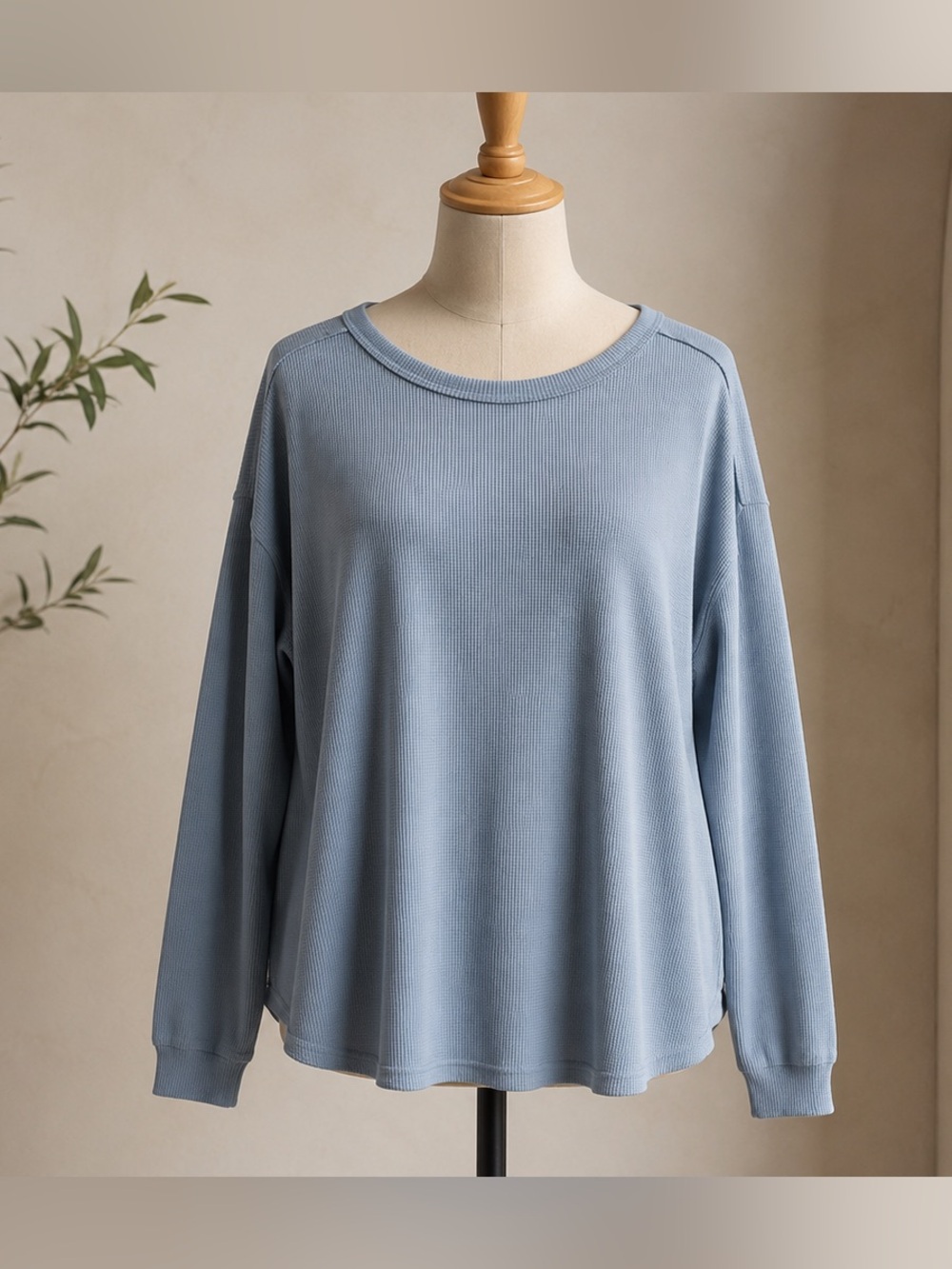 Studio B Light Blue Waffle Knit Long Sleeve Top NWOT